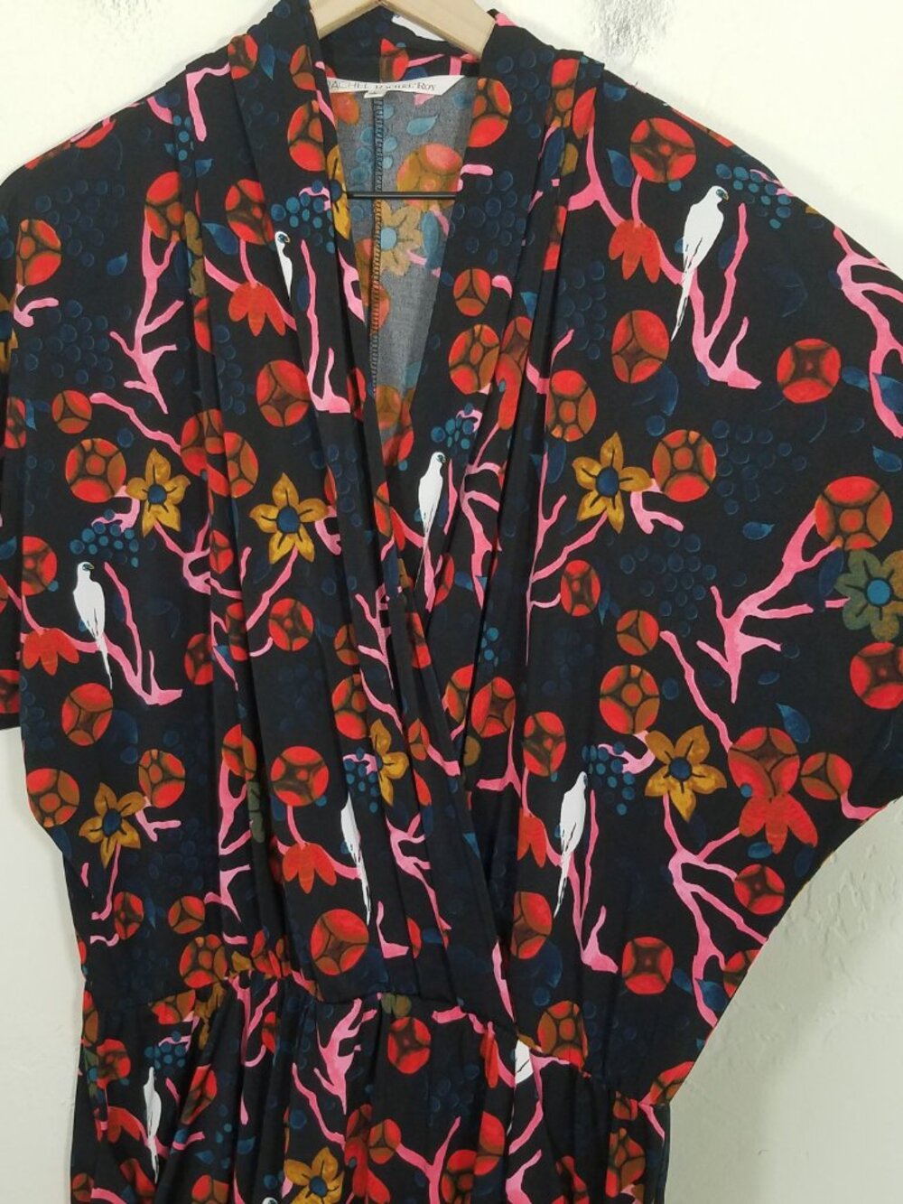 NWT RACHEL Rachel Roy 24 Hour Draped Dress Birds Floral Print with Pocket Size L - Picture 3 of 8